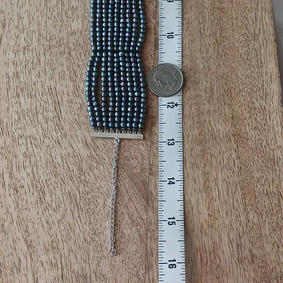 GII Nine Strand Freshwater Pearl Choker with .925 Fittings. Peacock - Picture 2 of 7